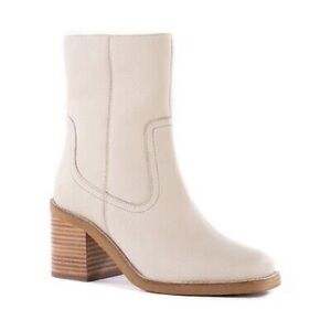 Anthropologie Seychelles Leather Turbulent‎ Chunky Ankle Boot Cream Sz 8
